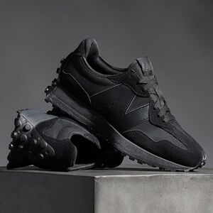 NEW BALANCE 327 ‘BLACK’ - MEN’S 9 TRIPLE BLACK SUEDE LEATHER SNEAKERS